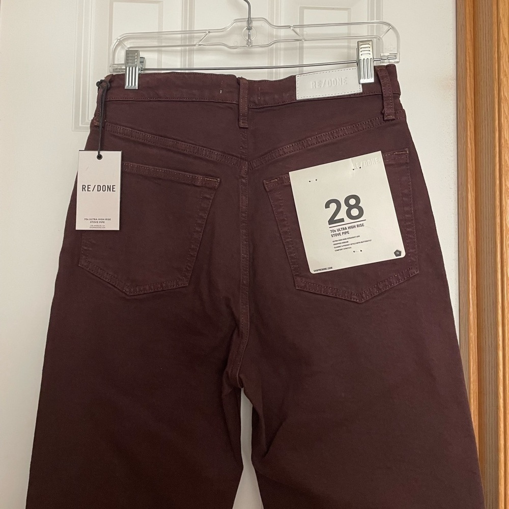 Re/Done 70s Ultra High Rise Stove Pipe Jeans Size 28 Washed Plum - Picture 9 of 13
